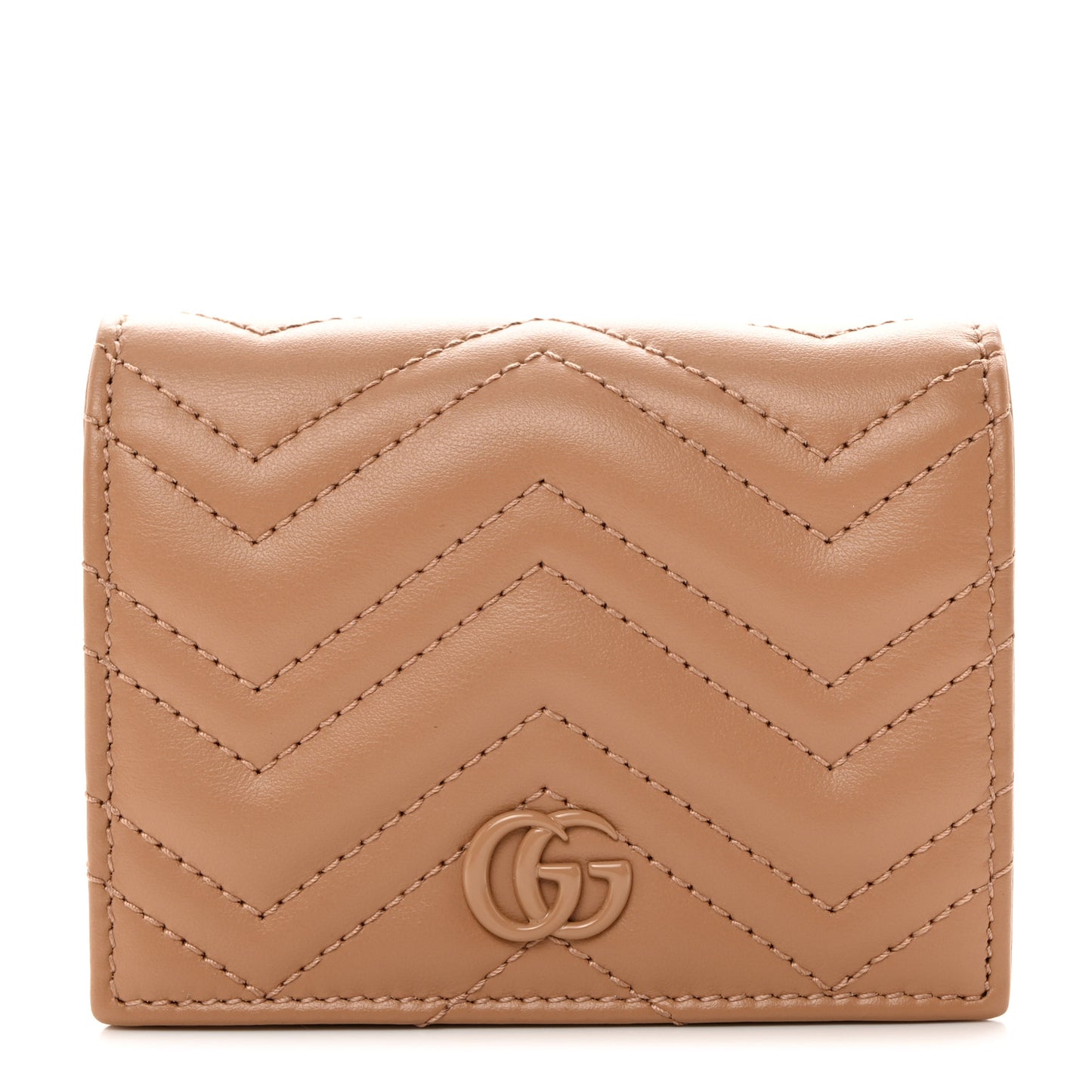 Calfskin Matelasse Monochrome GG Marmont Card Case Wallet Camelia
