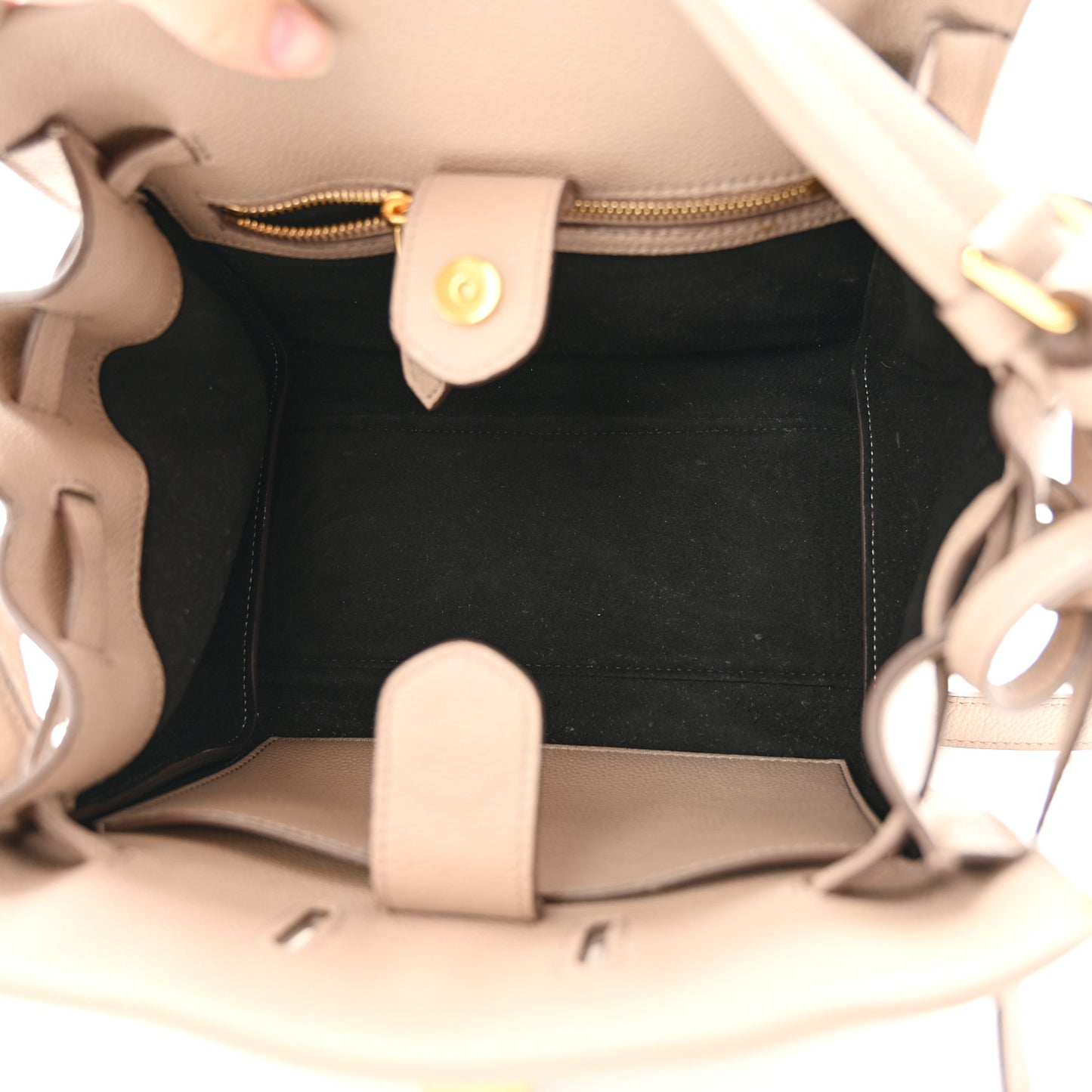 Grained Calfskin Small Padlock Top Handle Beige