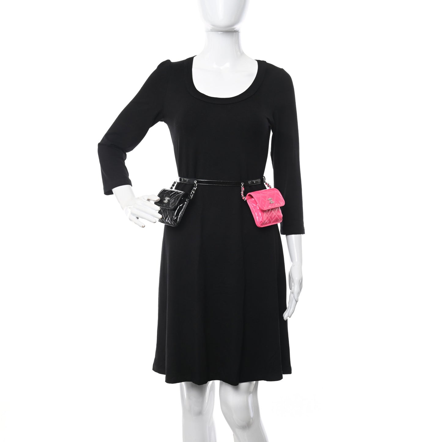 Patent Quilted Belt In Love Double Mini Flap Waist Bag Black Pink