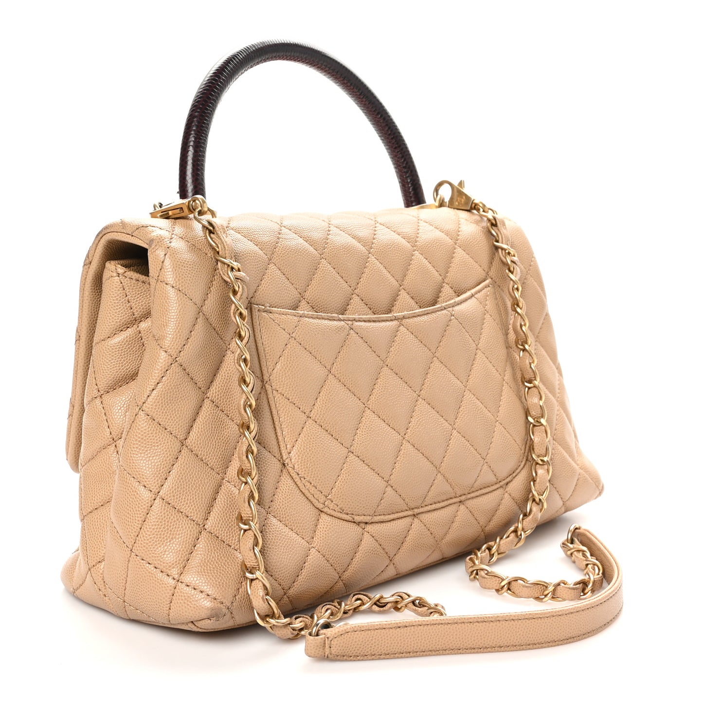 Caviar Lizard Embossed Quilted Small Coco Handle Flap Beige
