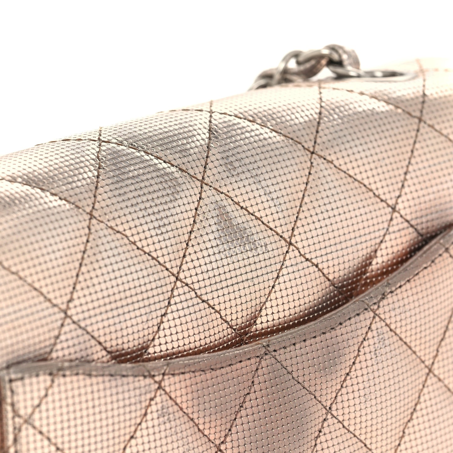 Metallic Calfskin Quilted Pixel Effect Mini Rectangular Flap Pink Gold