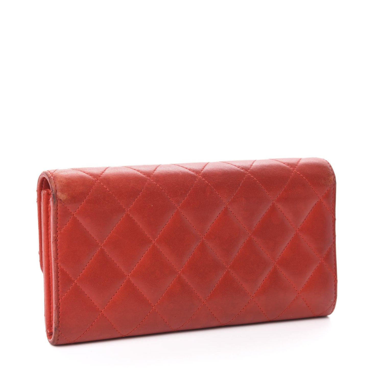 Lambskin Quilted Large Flap Wallet Red