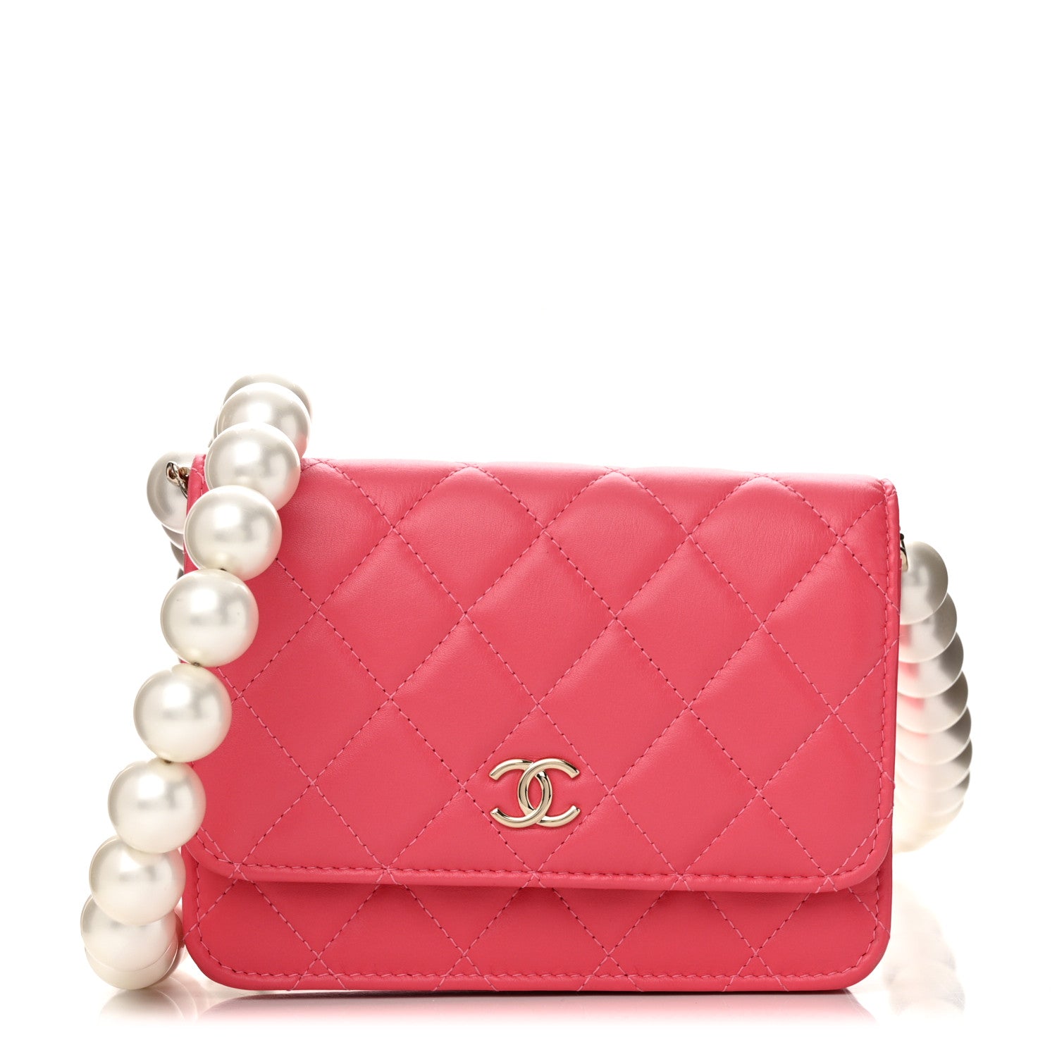 Chanel Calfskin Quilted Mini Maxi Pearls Wallet On Chain WOC Pink 1 of 12
