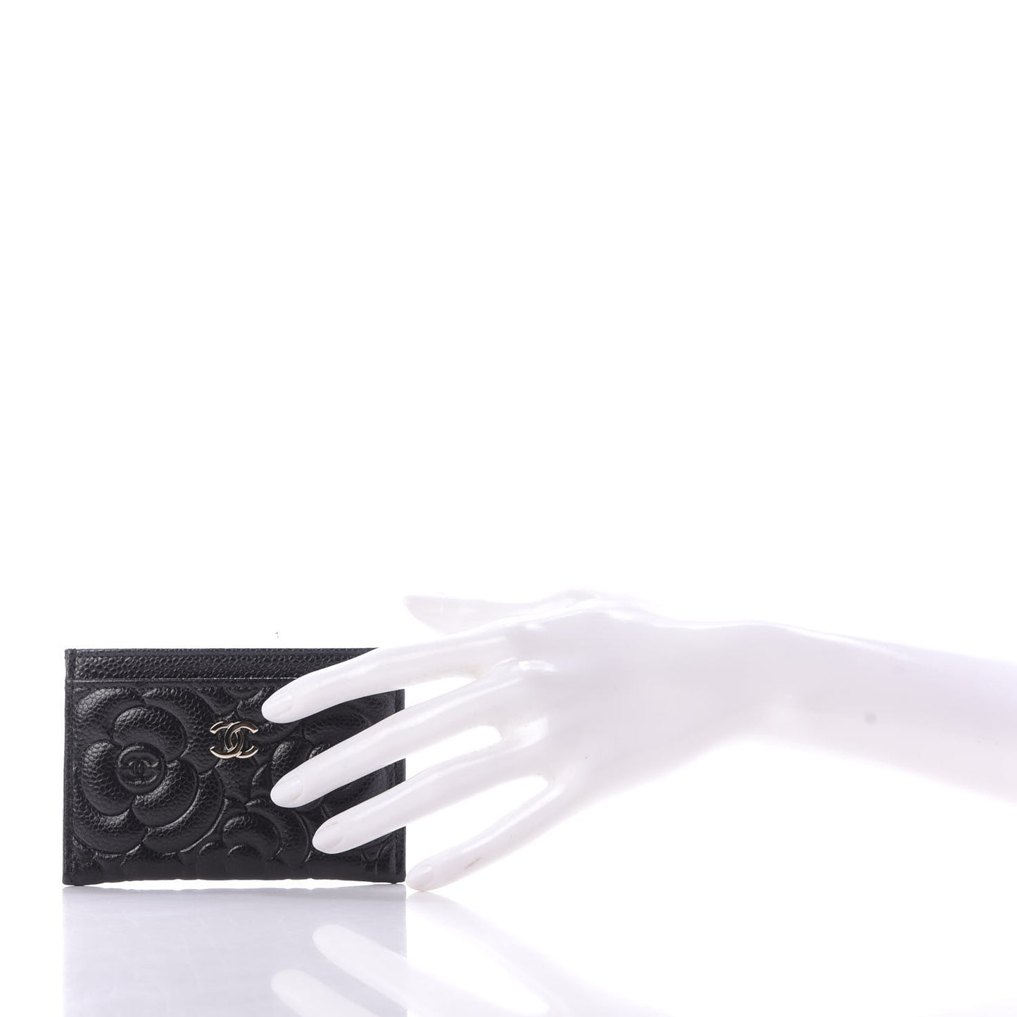 Caviar Camellia Embossed Card Holder Black