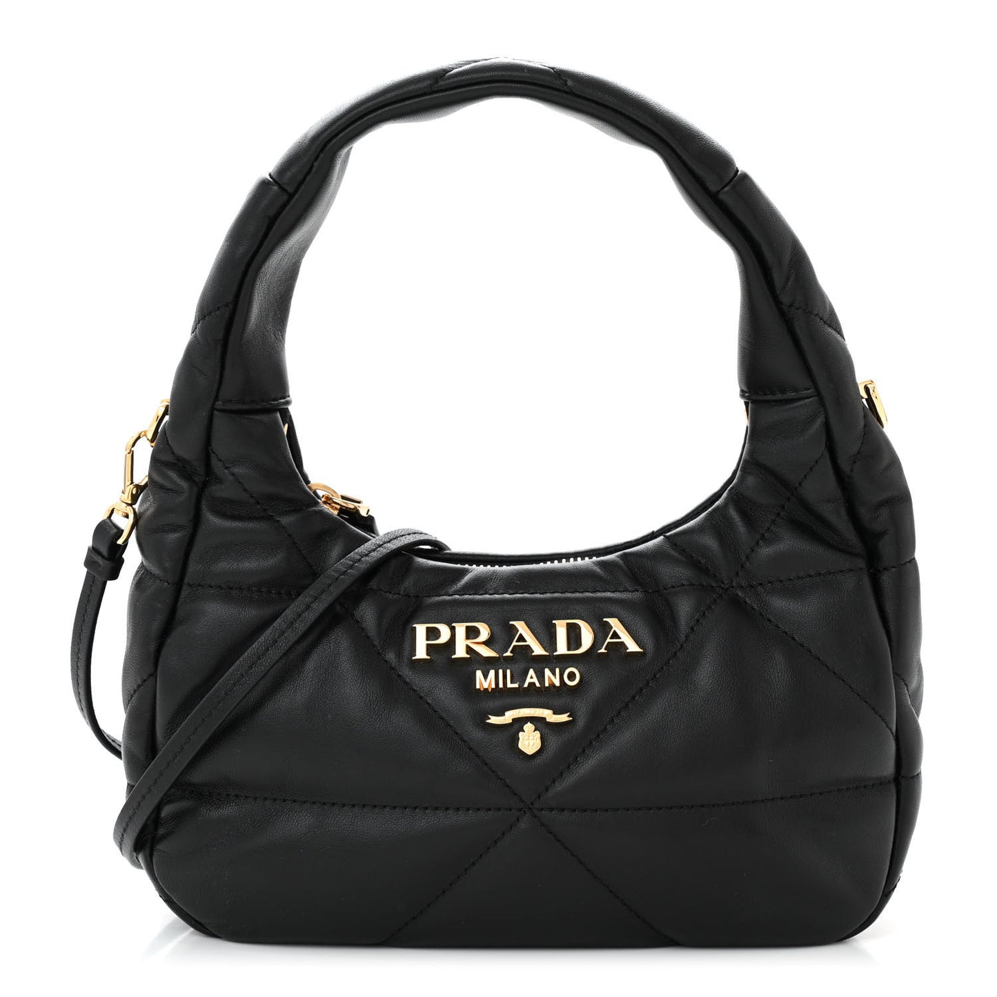 Nappa Triangle Stitched Mini Zippered Hobo Bag Black