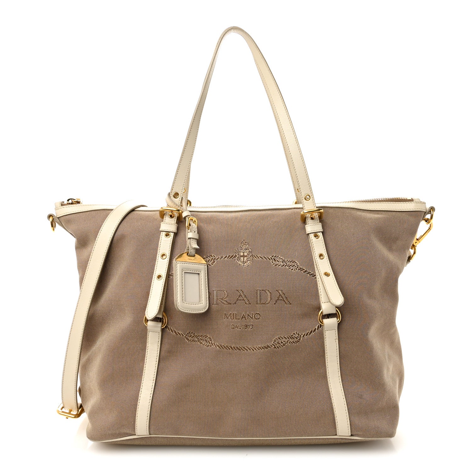 Prada Jacquard Logo Tote Corda Talco 1777036 – FASHIONPHILE