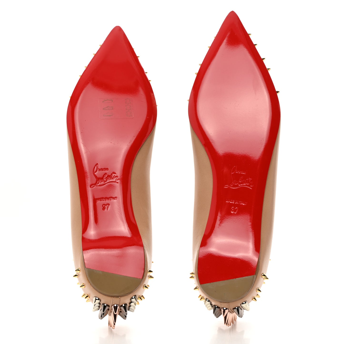 CHRISTIAN LOUBOUTIN Nappa Goldoflat Spikes Flats 37 Nude