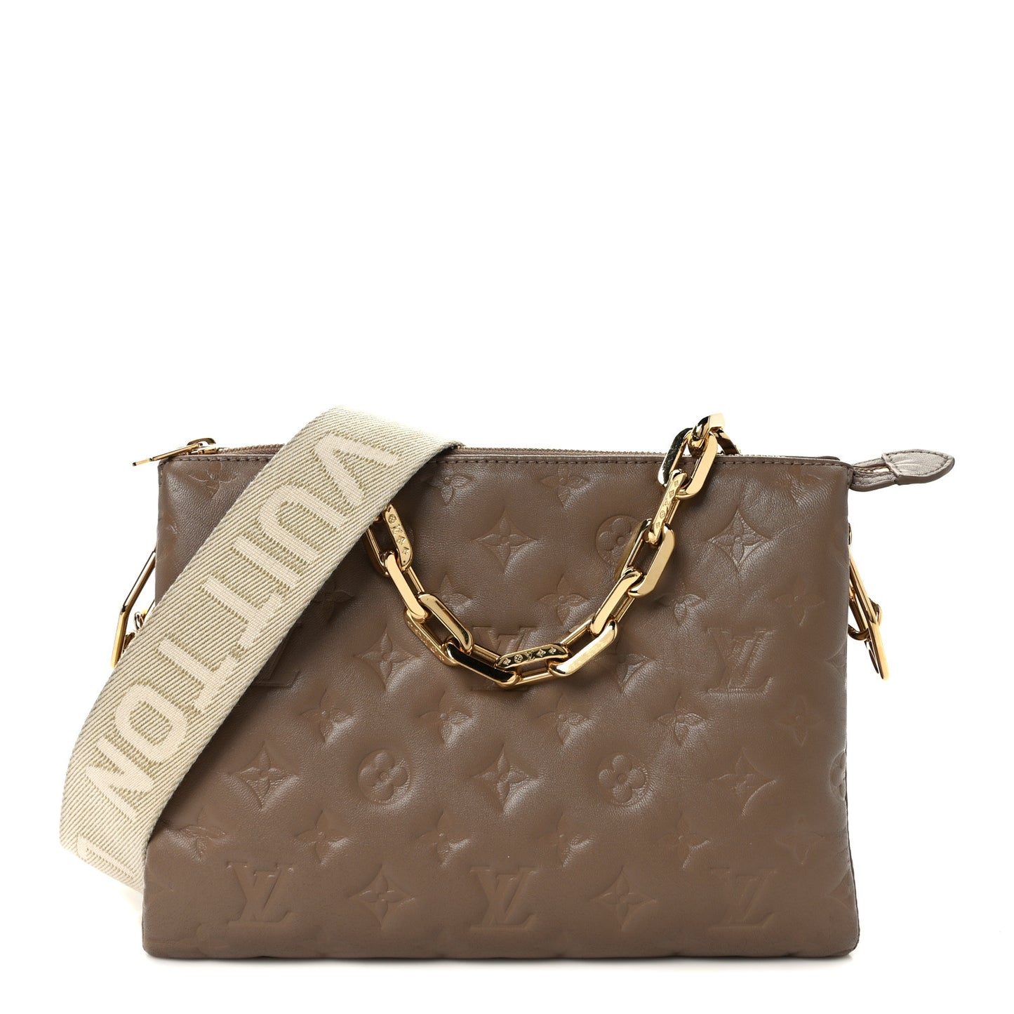 Lambskin Embossed Monogram Coussin PM Taupe