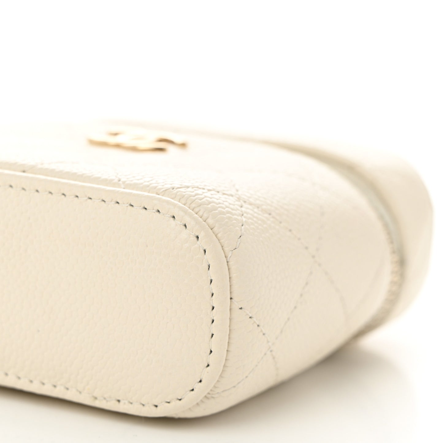 Caviar Quilted Small Handle With Care Vanity Case With Chain White