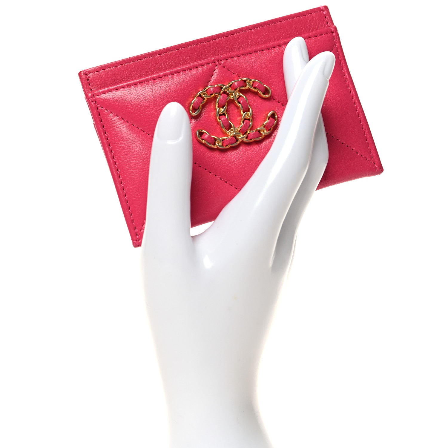 Chanel Lambskin Quilted Chanel 19 Card Holder Dark Pink 2 of 9