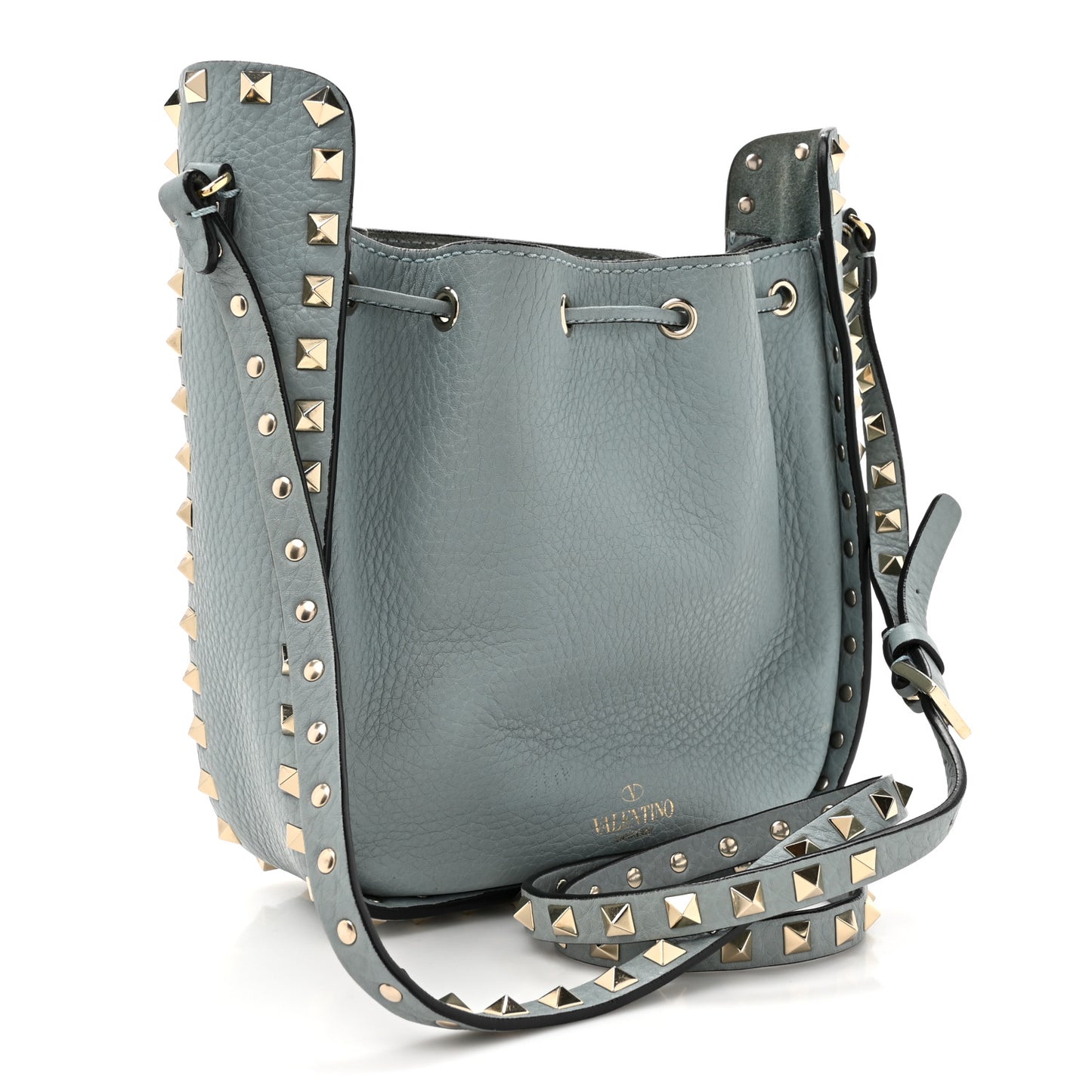 Grained Calfskin Rockstud Bucket Bag Amadeus