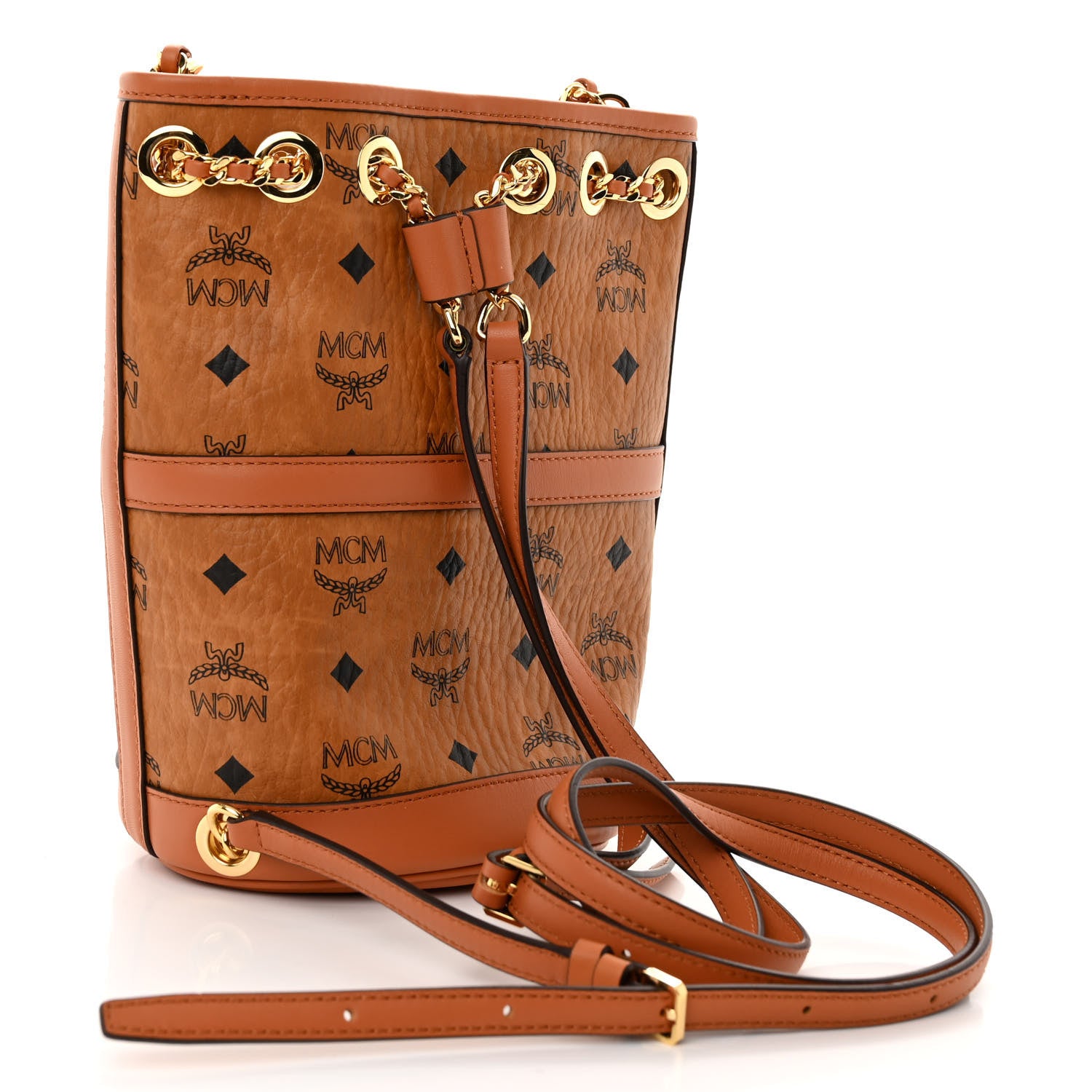 MCM Visetos Aren Mini Chain Backpack Cognac 3 of 9
