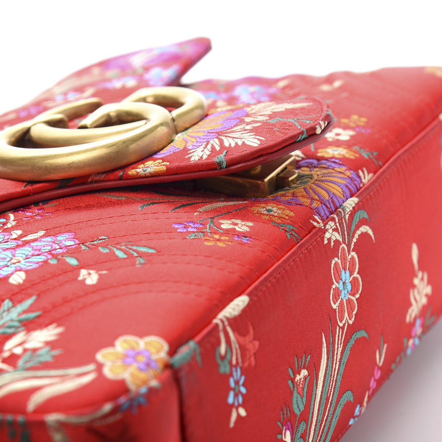 Jacquard Matelasse Floral Medium GG Marmont Shoulder Bag Red