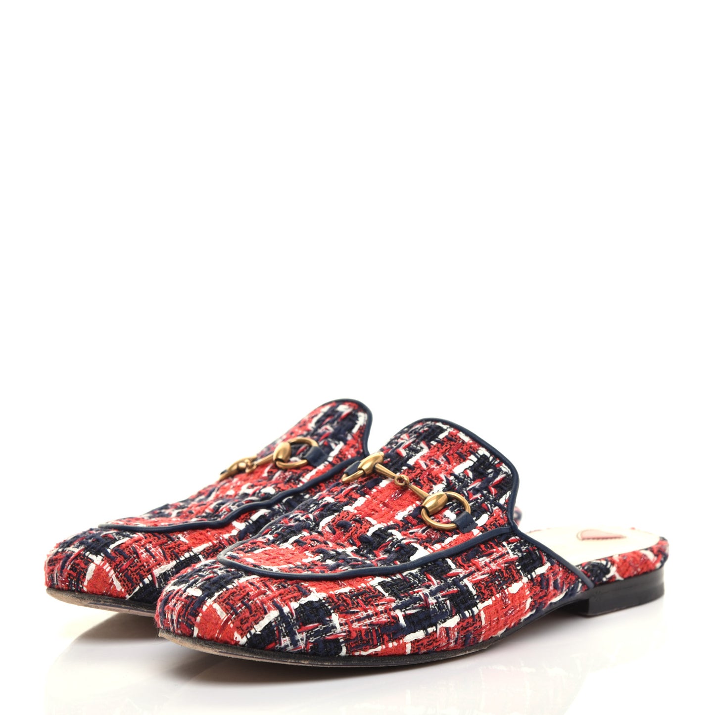 Tweed Check Womens Princetown Slippers 37 Hibiscus Red Royal Blue