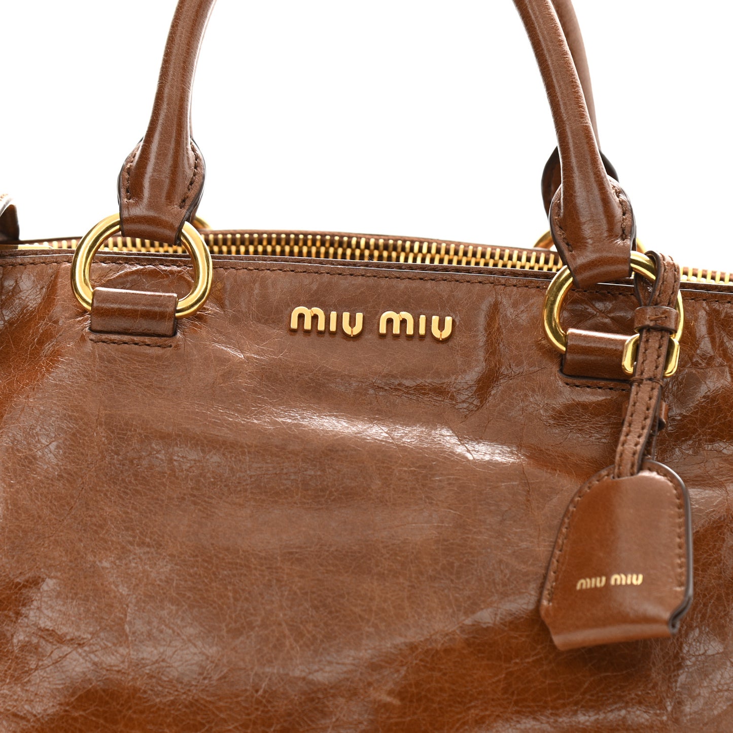 Vitello Shine Top Handle Satchel Brown