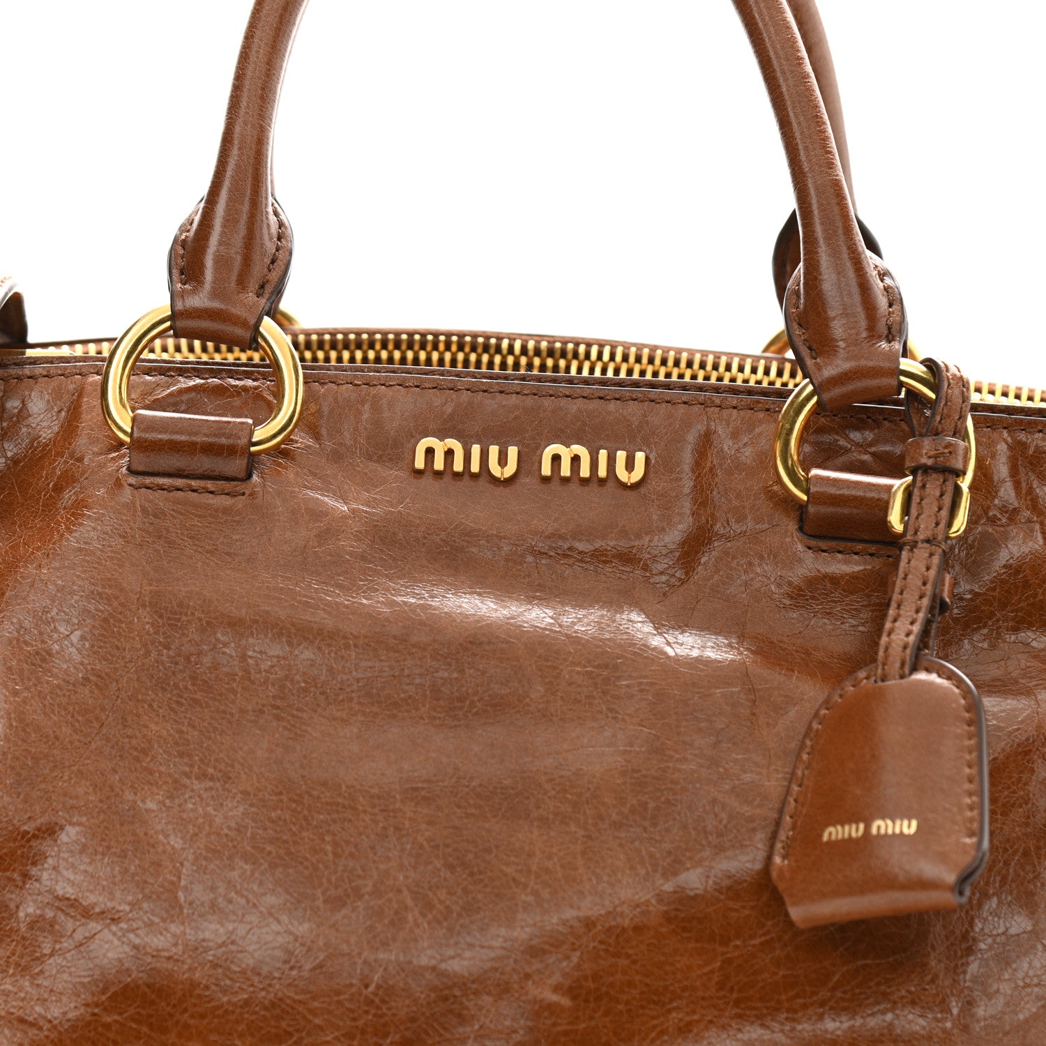 Miu Miu Vitello Shine Top Handle Satchel Brown 7 of 9