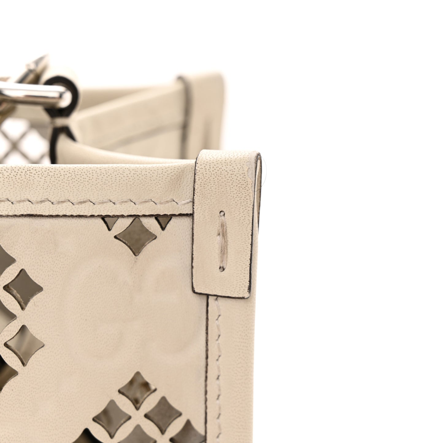 Calfskin GG Monogram Diamond Cut Small Ophidia Tote Bag Off White