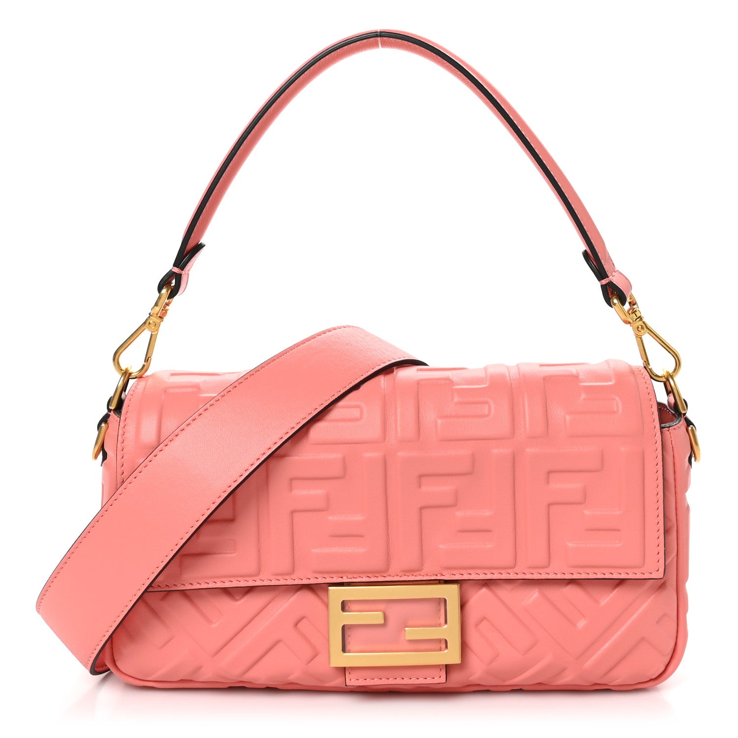 Fendi Nappa FF 1974 Embossed Baguette Rosa Pesca 1 of 10