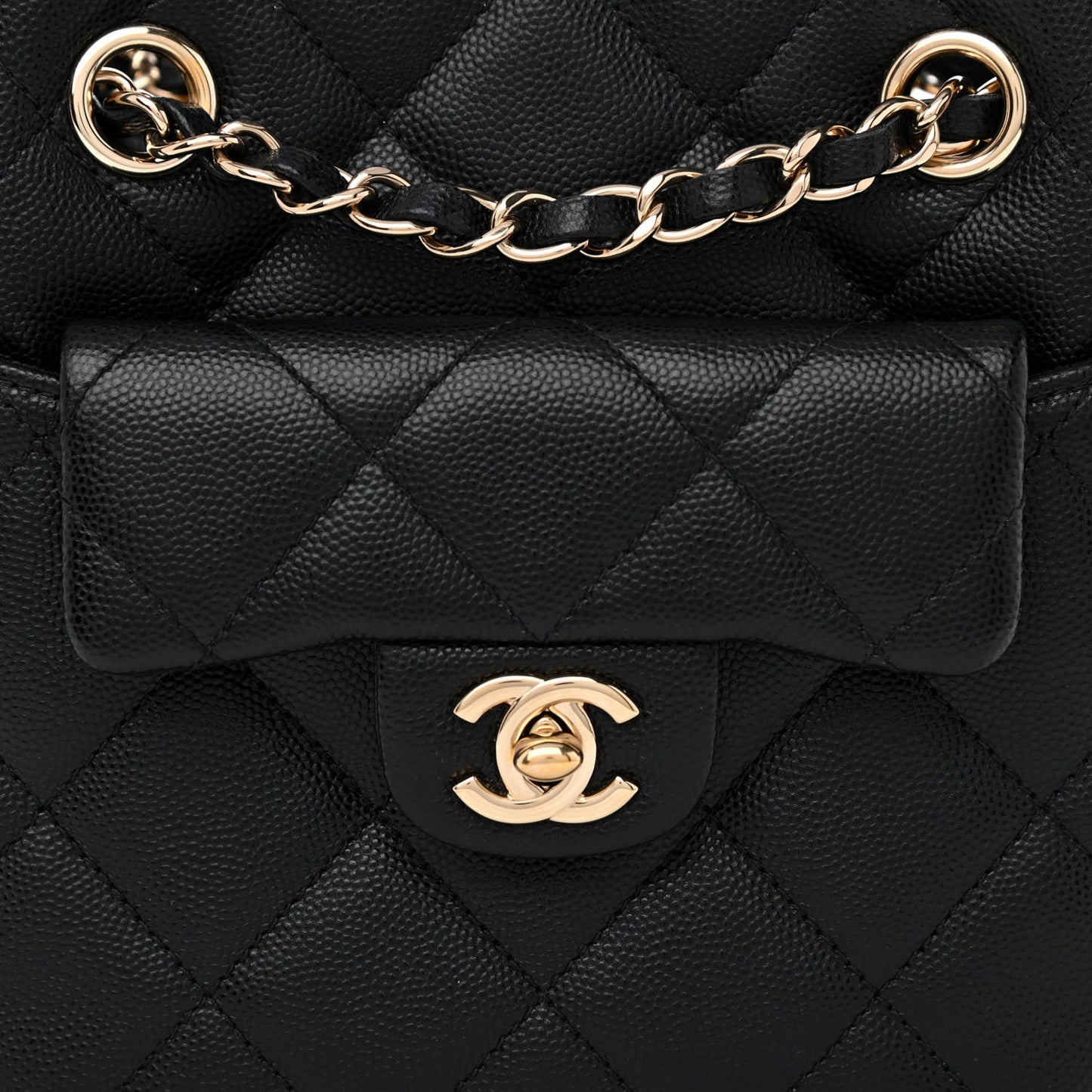 Caviar Quilted Flap Bucket Bag Black