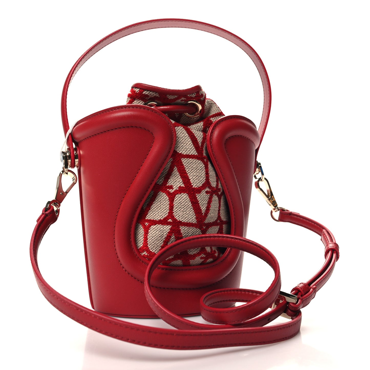 Toile Iconographe Nappa Le Cinquième Bucket Bag Naturale Rosso Valentino