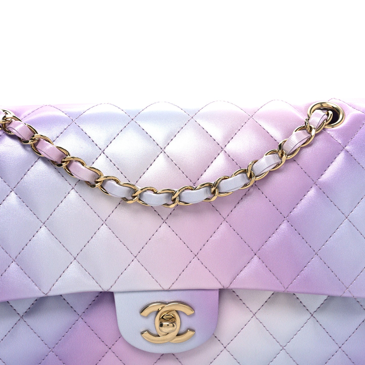 Lambskin Quilted Tie Dye Ombre Medium Double Flap Purple Blue Pink