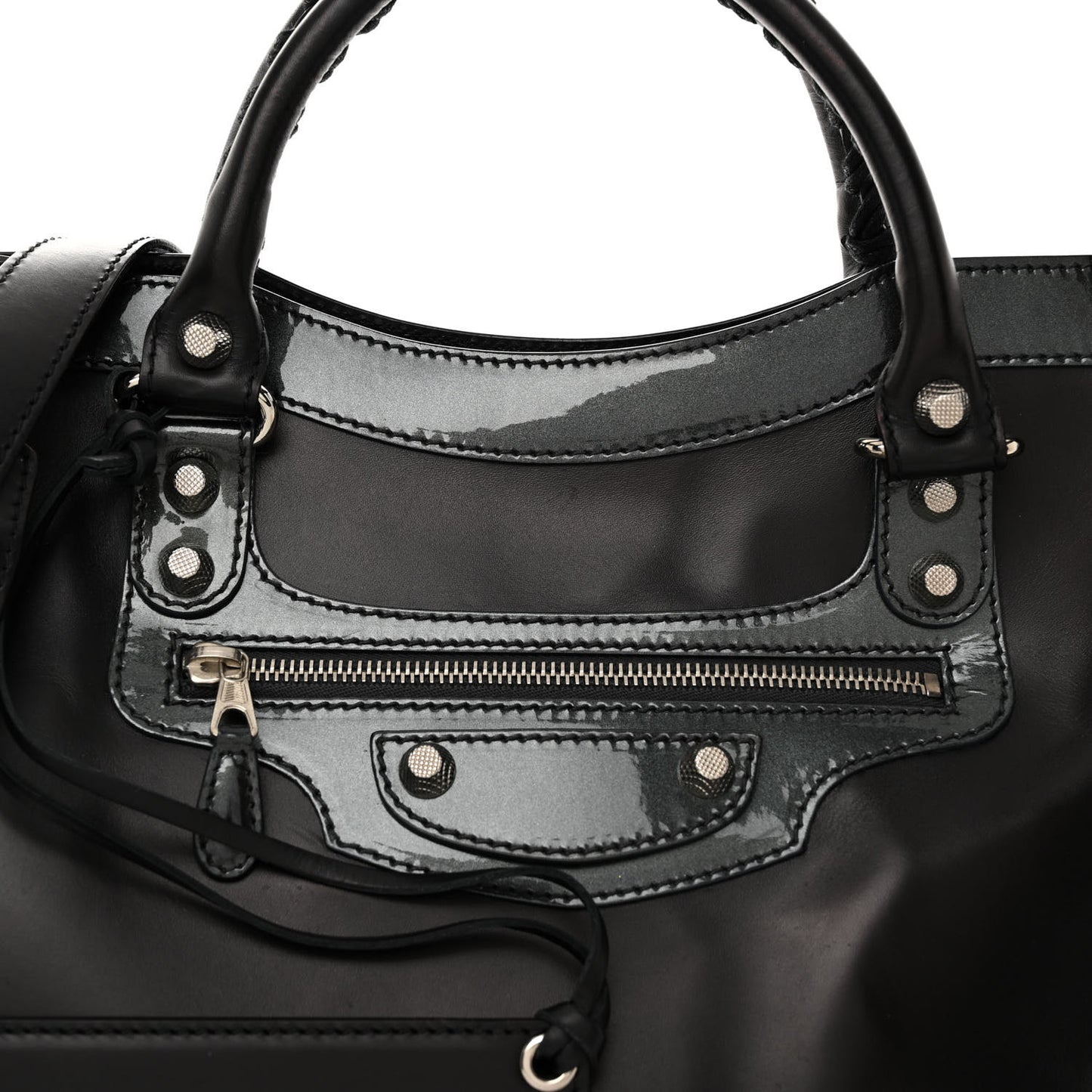 Smooth Calfskin Metallic Patent Giant 12 Silver Hardware City Black Gris