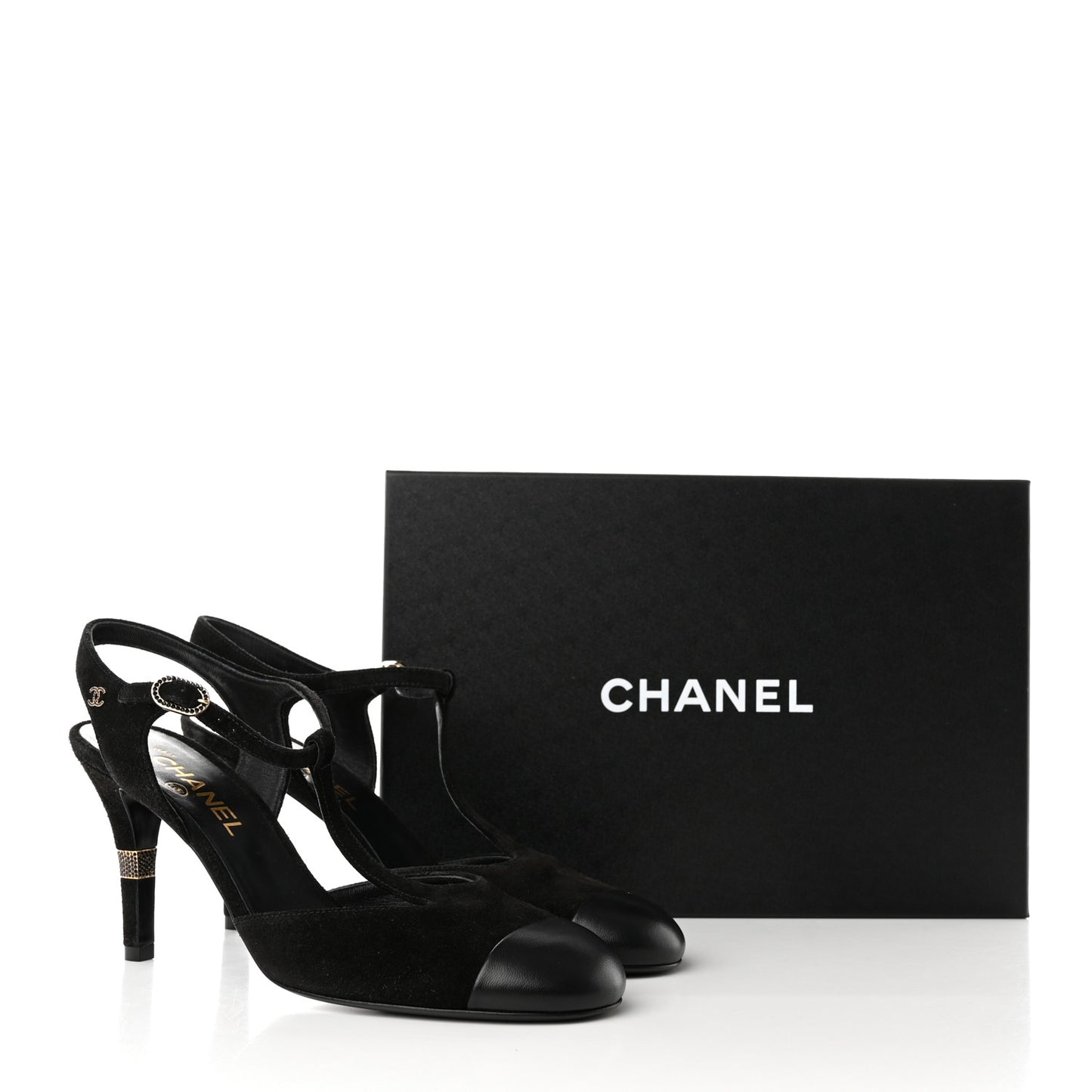 Suede Lambskin Cap Toe Crystal Slingback Pumps 40 Black