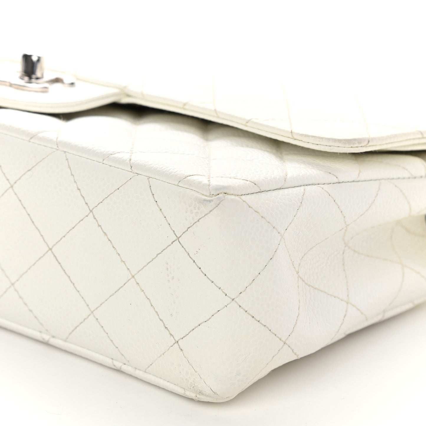 Caviar Quilted Medium Double Flap White