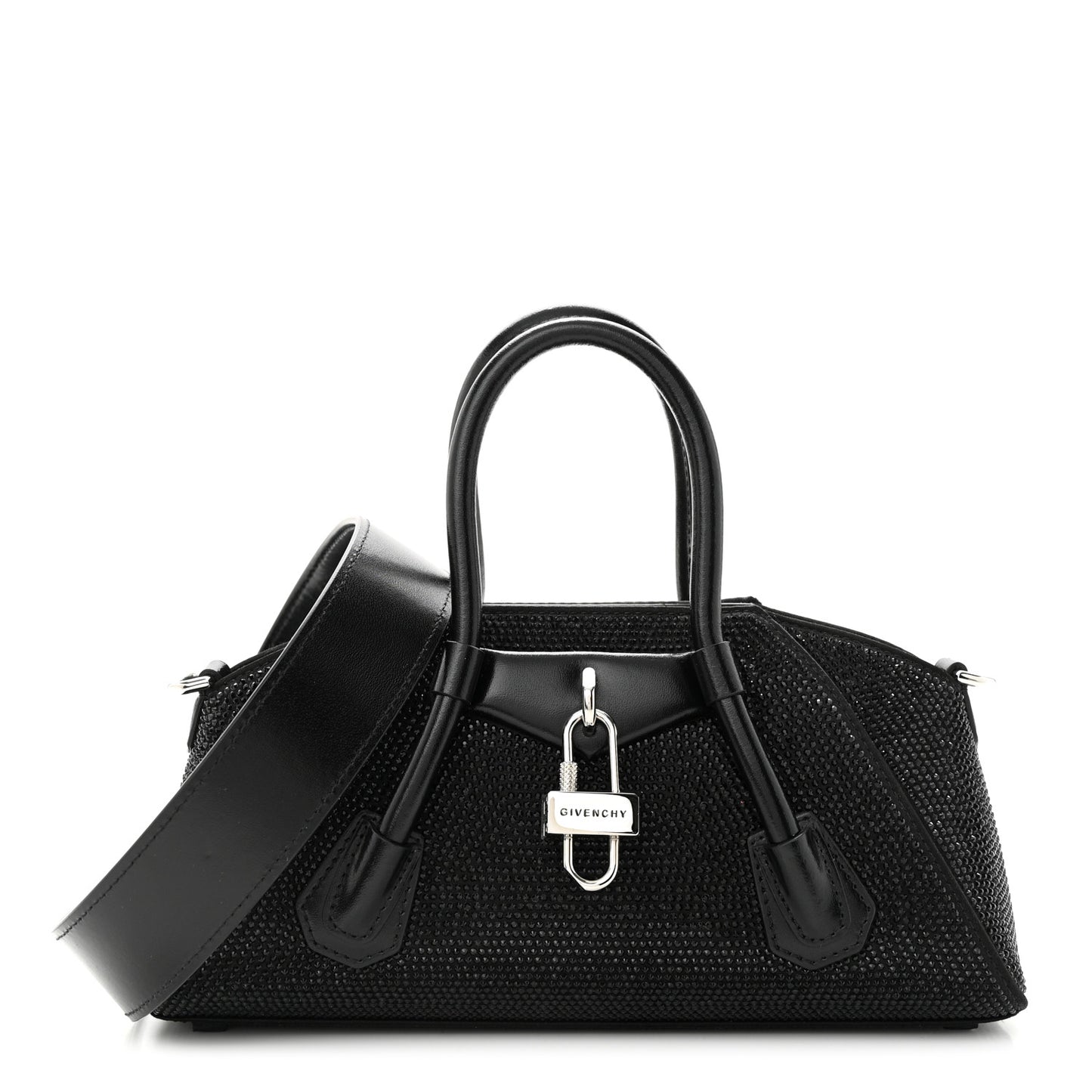 Lambskin Satin Strass Mini Antigona Stretch Black