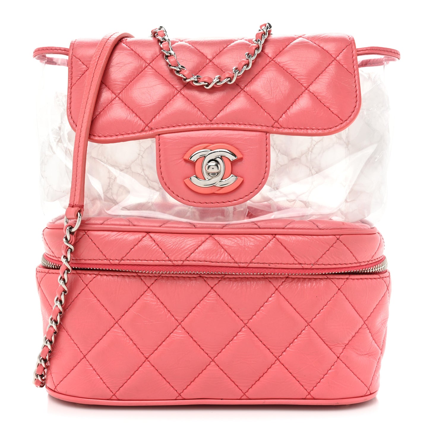 Crumpled Calfskin PVC Quilted Flap Pink