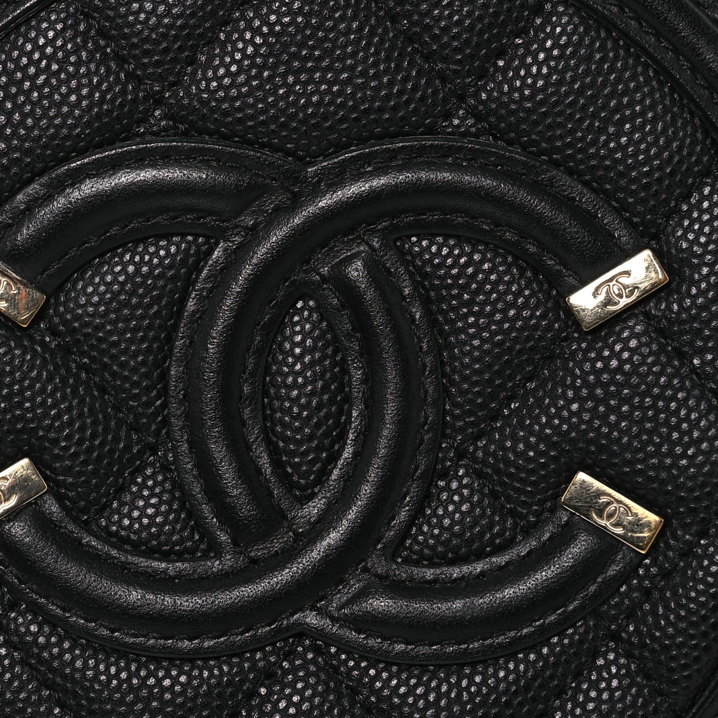 Caviar Quilted Round Filigree Crossbody Black