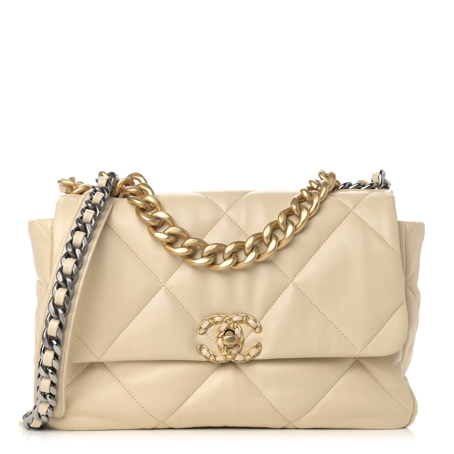 Lambskin Quilted Large Chanel 19 Flap Beige