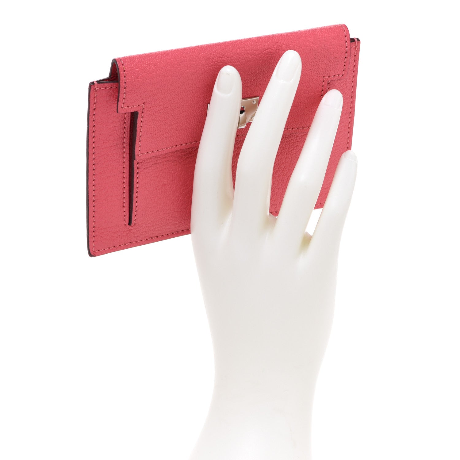 Hermes Chevre Mysore Kelly Pocket Compact Wallet Rose Lipstick 2 of 12