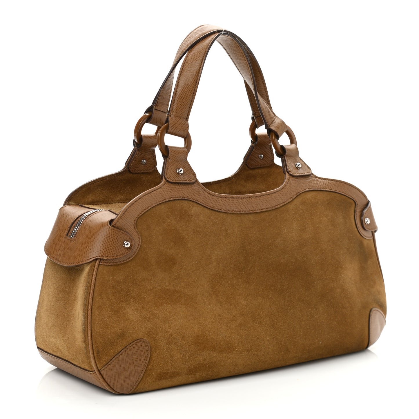 Suede Printed Calfskin Gancini Satchel Brown