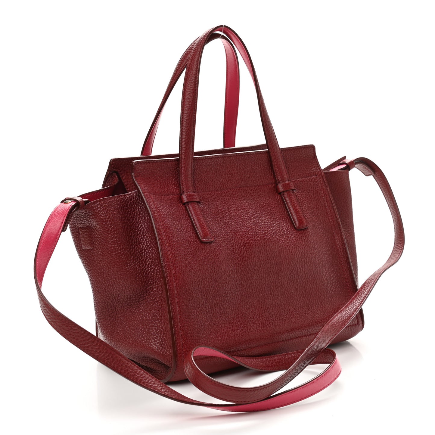 Hammered Calfskin Double Handle Small Amy Tote Red