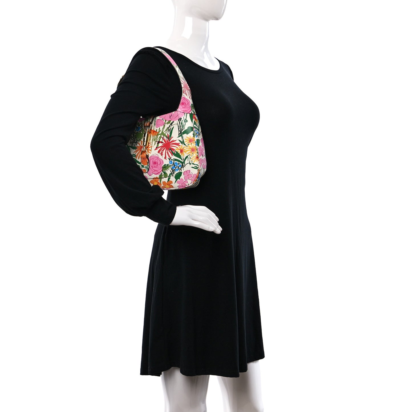 X KEN SCOTT New Shangai Calfskin Jardin D'Avril Floral Print Small Jackie 1961 Hobo Ivory Pink