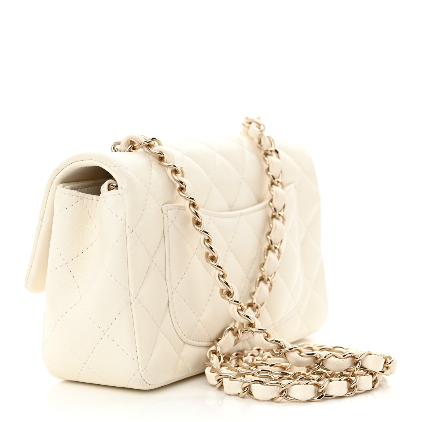 Lambskin Quilted Mini Rectangular Flap White