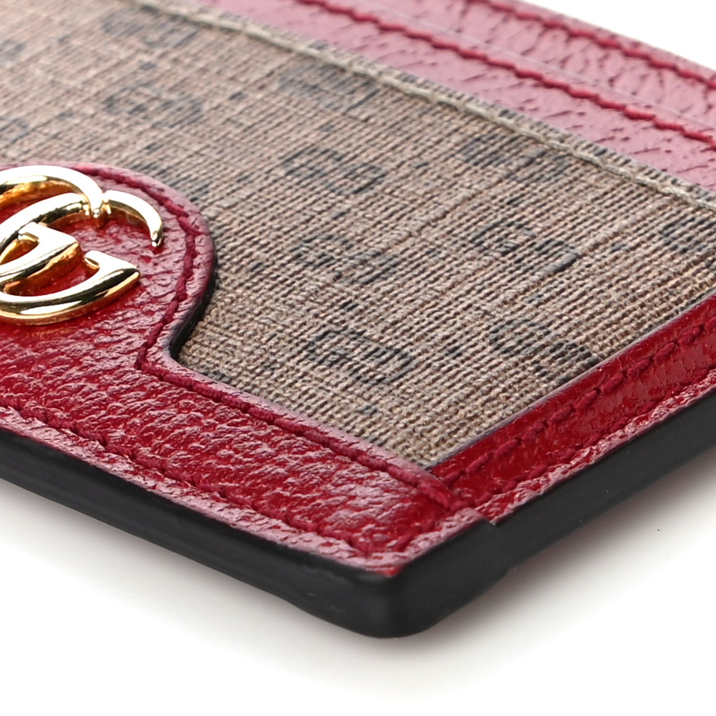 X DORAEMON Mini Vintage GG Supreme Monogram Card Holder Beige Cherry Red