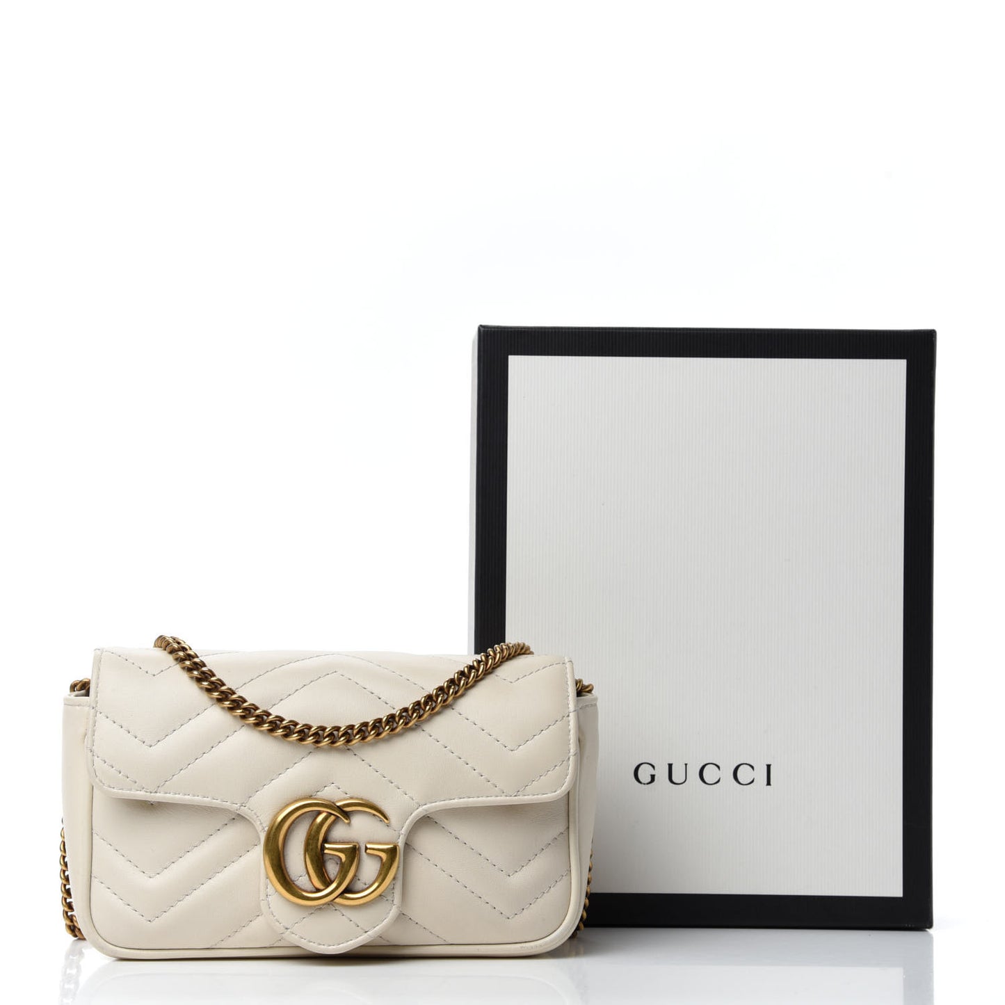 Calfskin Matelasse Super Mini GG Marmont Shoulder Bag White