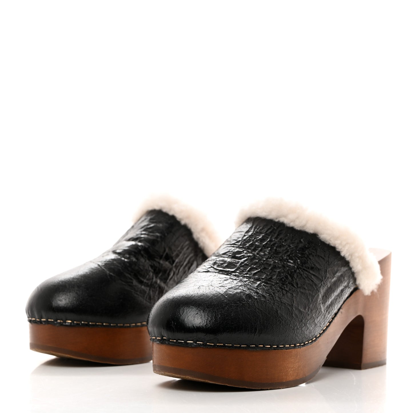 Crackled Sheepskin CC Mules 40 Black