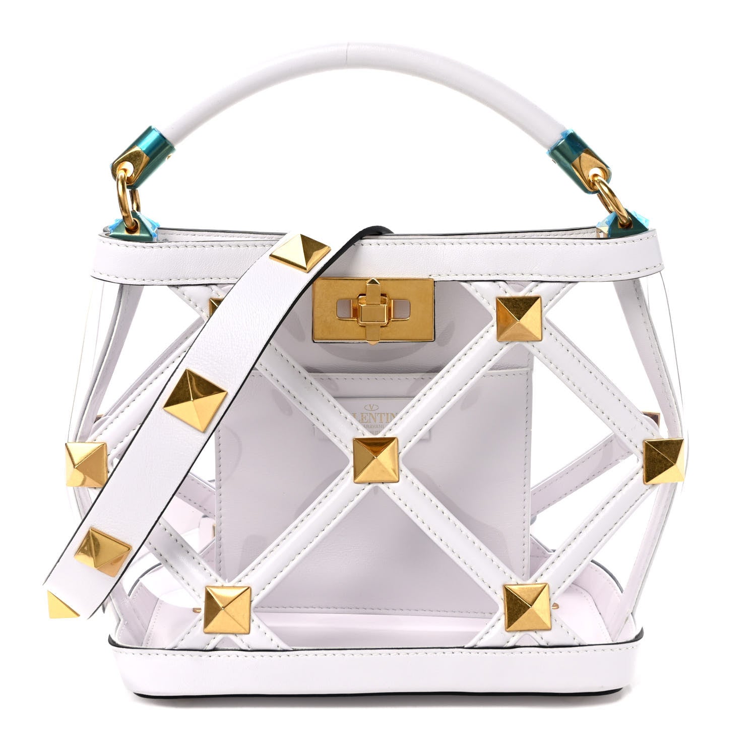 Valentino Garavani PVC Calfskin Small Roman Stud The Handle Bag Trasparente Optic White 1 of 8