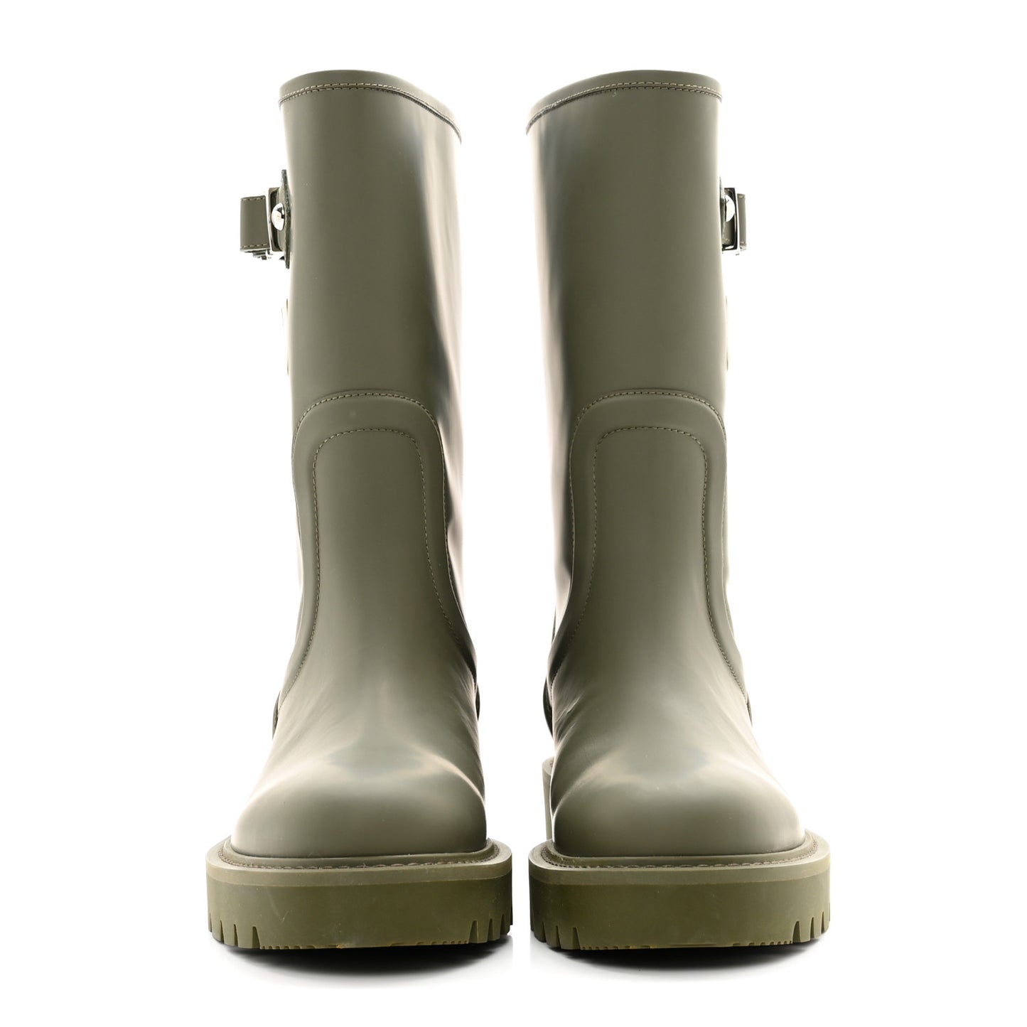 Rubber Calfskin Territory Flat Boots 37 Khaki