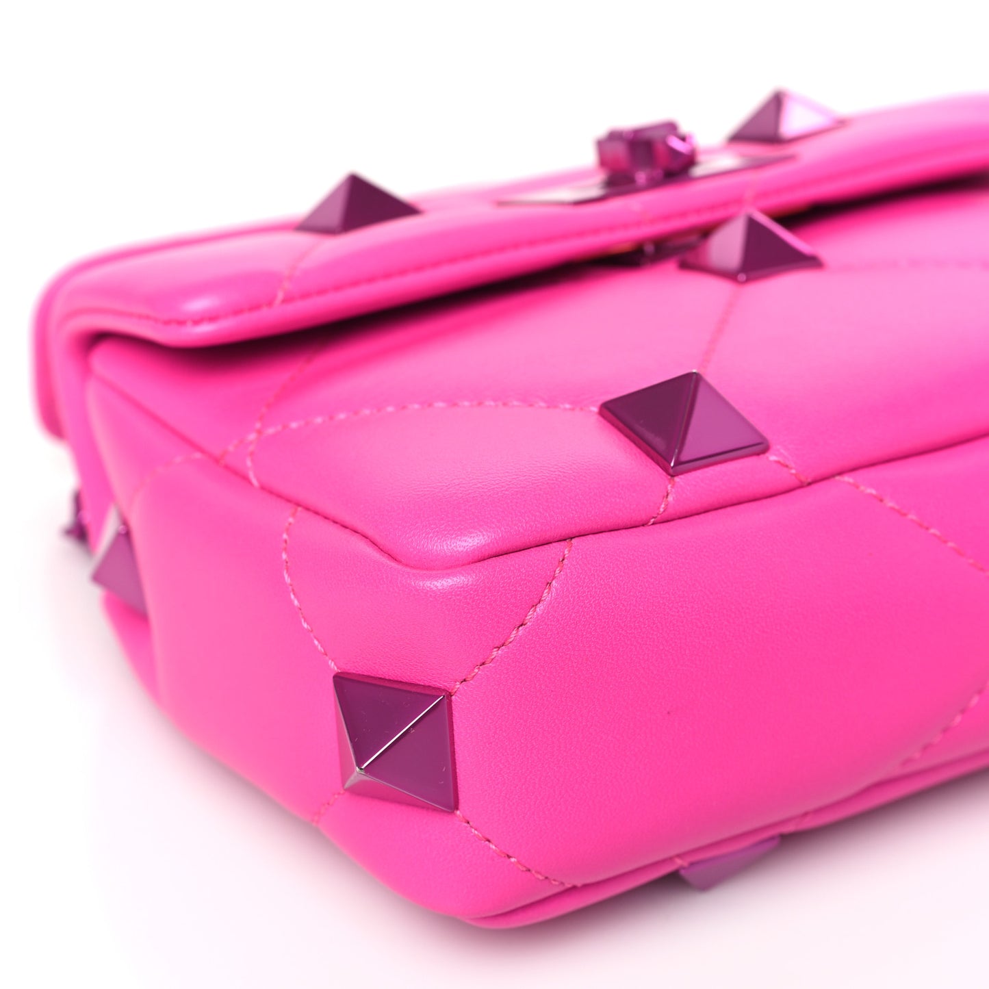 Nappa Lacquer Monochrome Small Roman Stud Shoulder Bag Pink PP