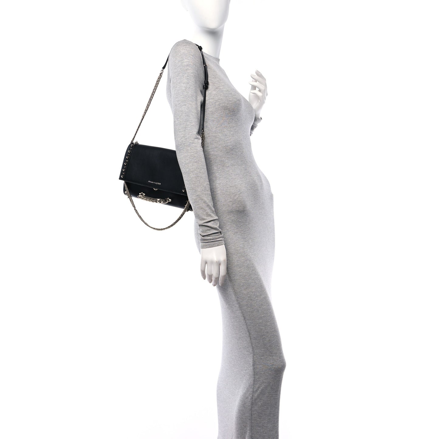 Calfskin Studded The Story Shoulder Bag Black