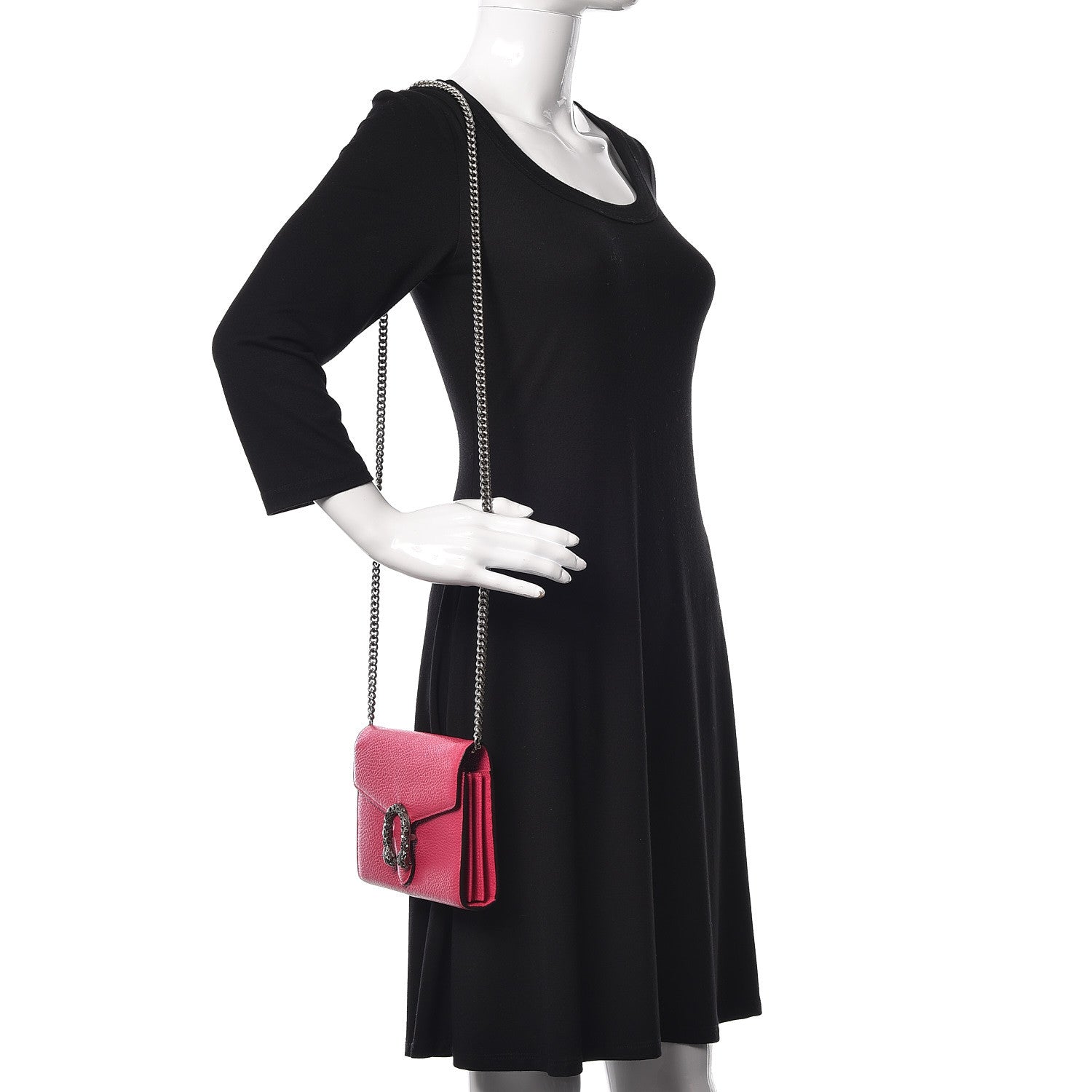 Gucci Dollar Calfskin Crystal Mini Dionysus Chain Wallet Box Pink 2 of 8