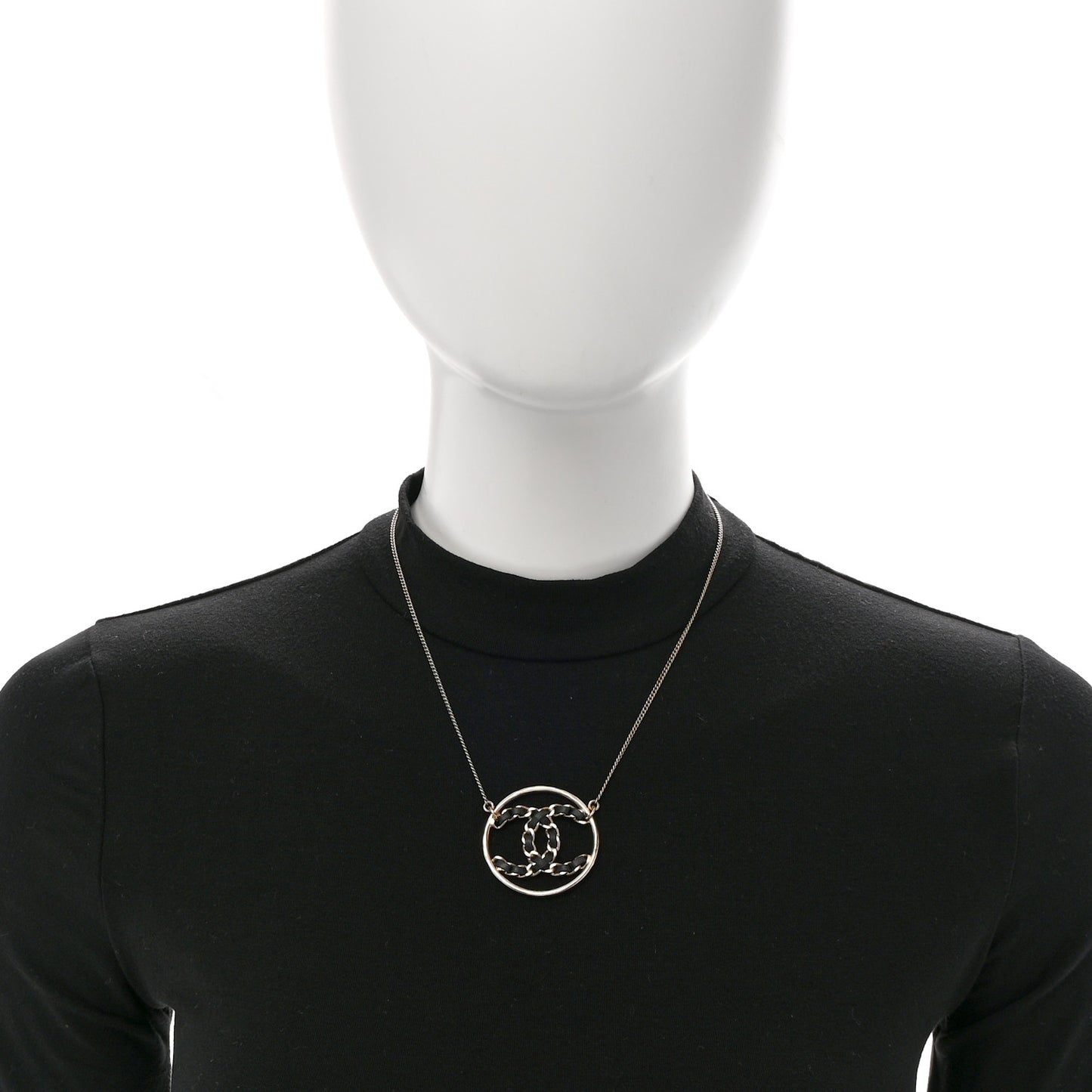 Lambskin CC Chain Necklace Gold Black