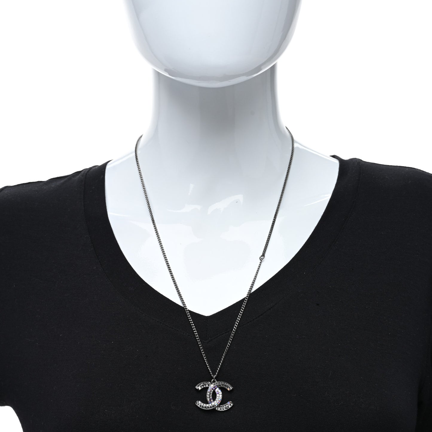 Ruthenium Crystal Baguette Large CC Necklace Multicolor