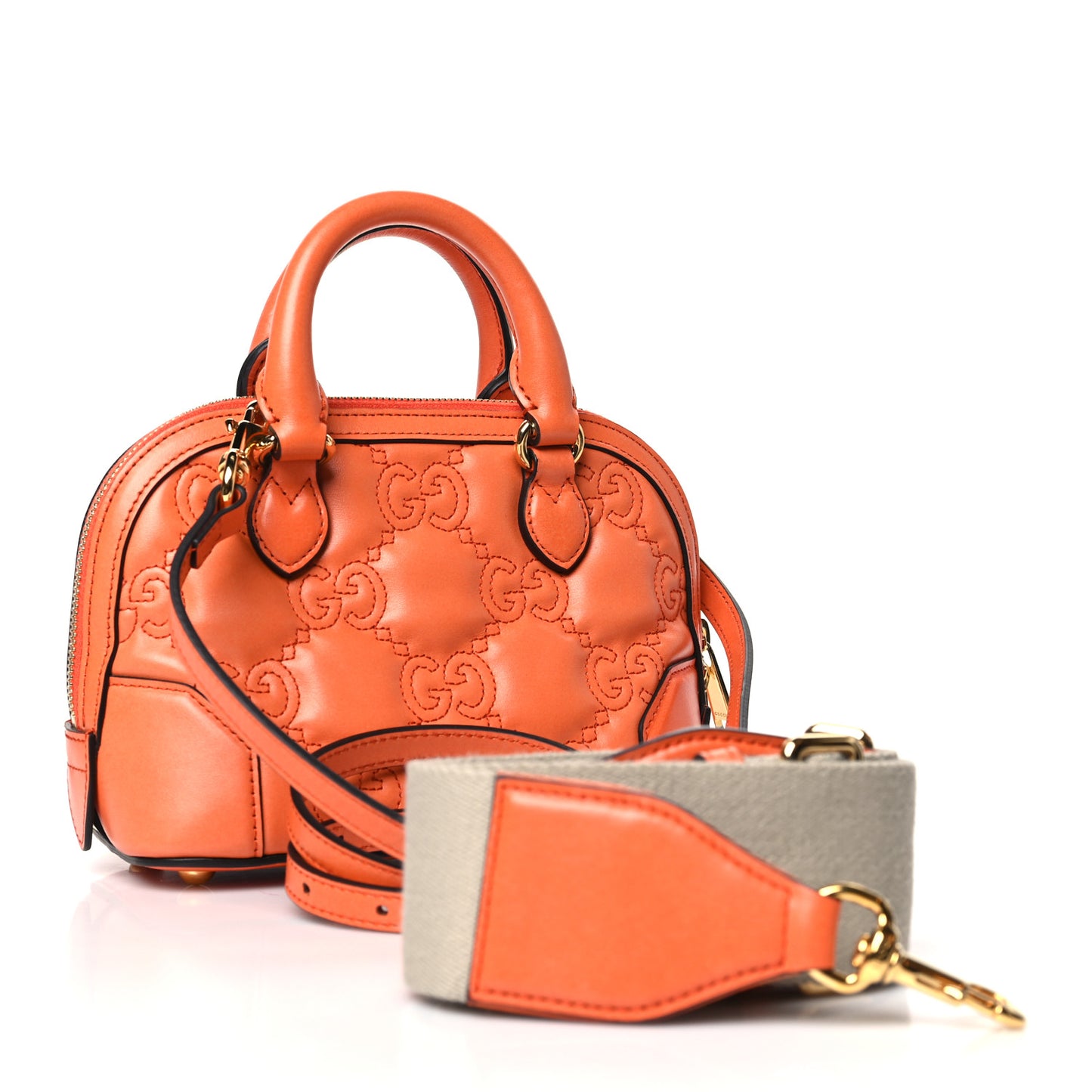Calfskin GG Matelasse Mini Top Handle Bag Spring Orange Natural