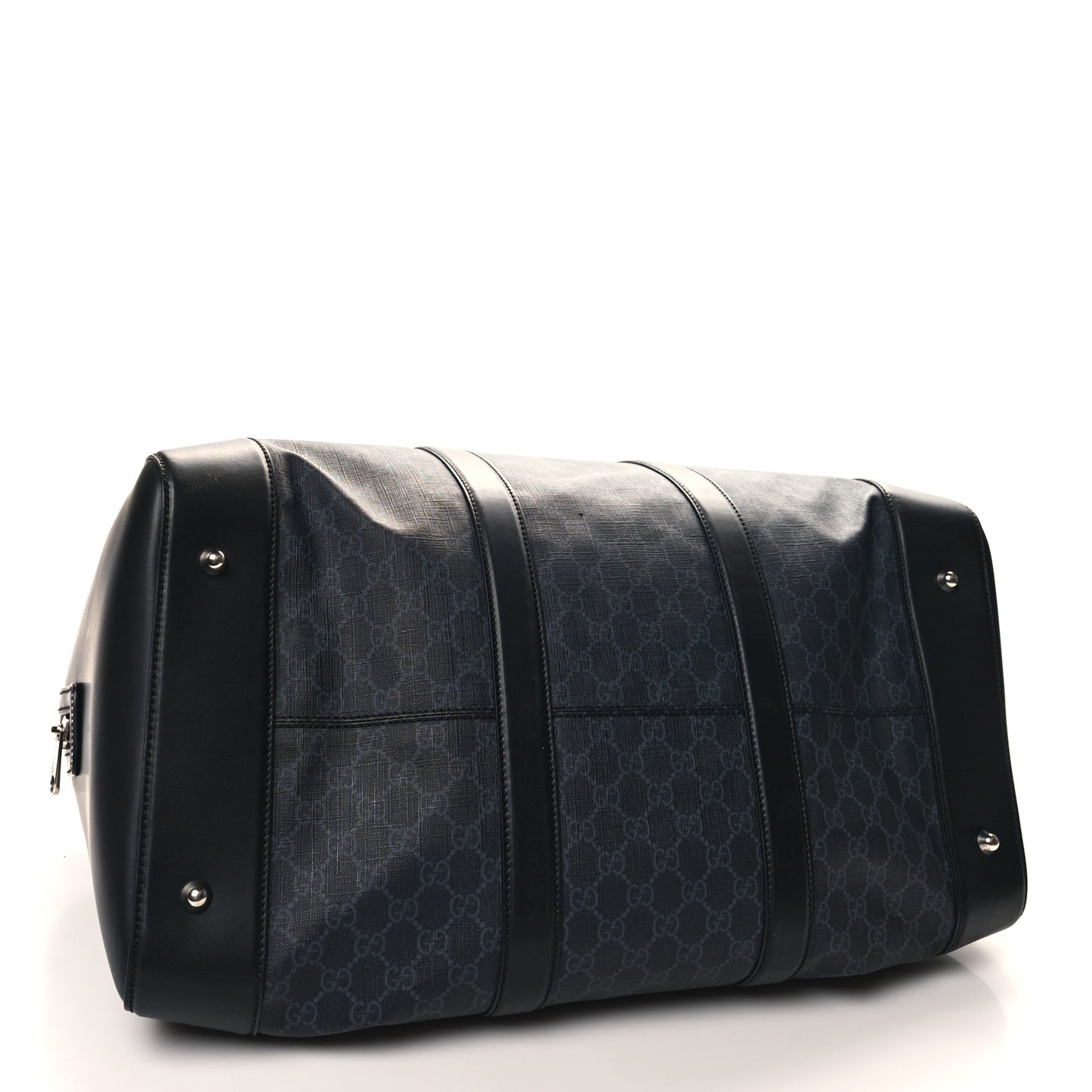 Soft GG Supreme Monogram Appia Calfskin Web Large Carry On Duffle Bag Black Grey