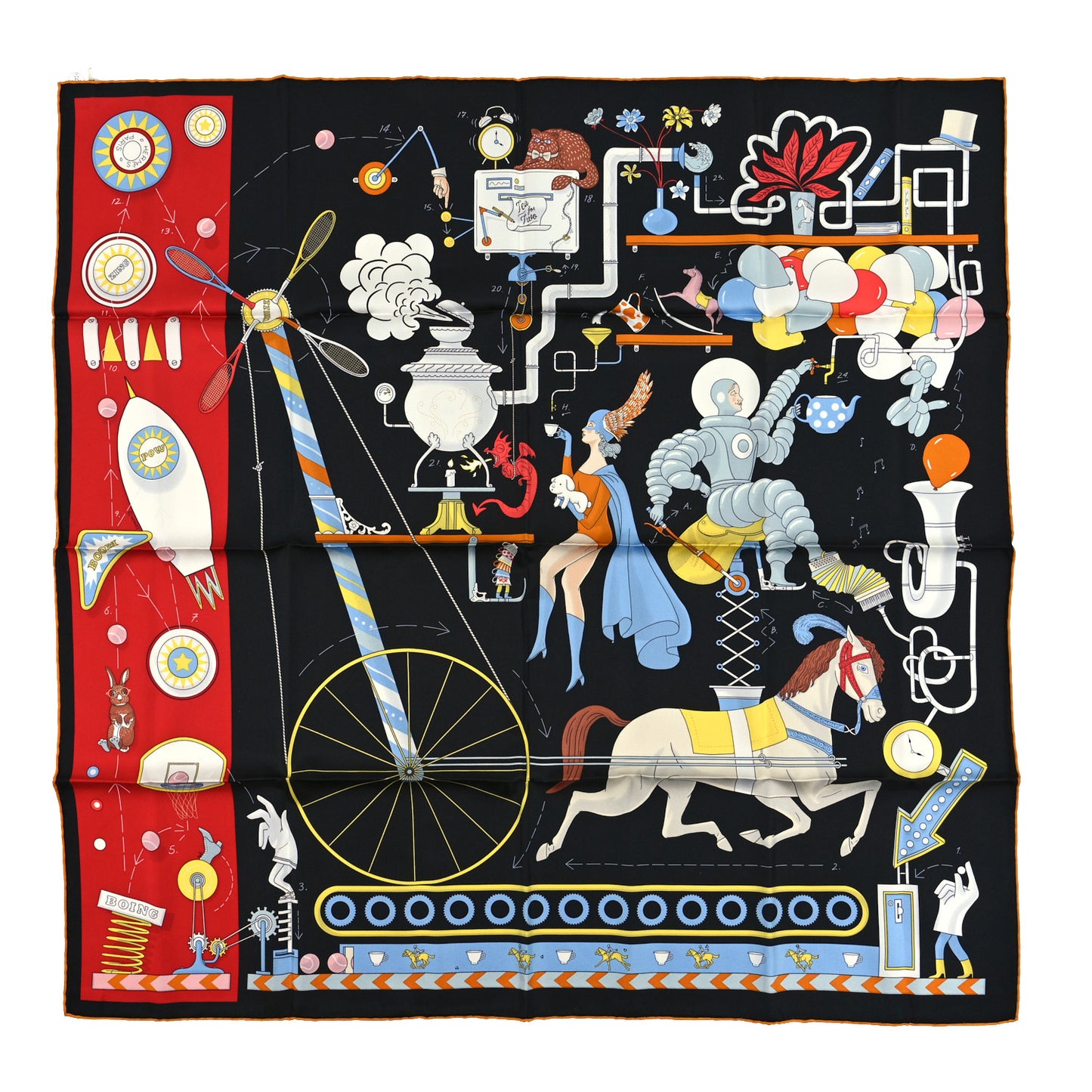 Silk Tea For Two Scarf 90 Black Rouge Multicolor
